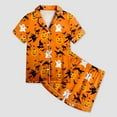 thumbnail image 5 of mgoYE Silk PJs for Girls Girls Silk Satin Pajama Set Halloween Pumpkin Print Short Sleeve Button Shirts and Shorts 2 Piece Sleepwear|Orange 2-3 Years, 5 of 5