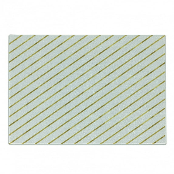 Striped Cutting Board, Diagonal Geometrical Lines with Abstract and Modern Design Print, Decorative Tempered Glass Cutting and Serving Board, Small Size, White and Yellow, by Ambesonne