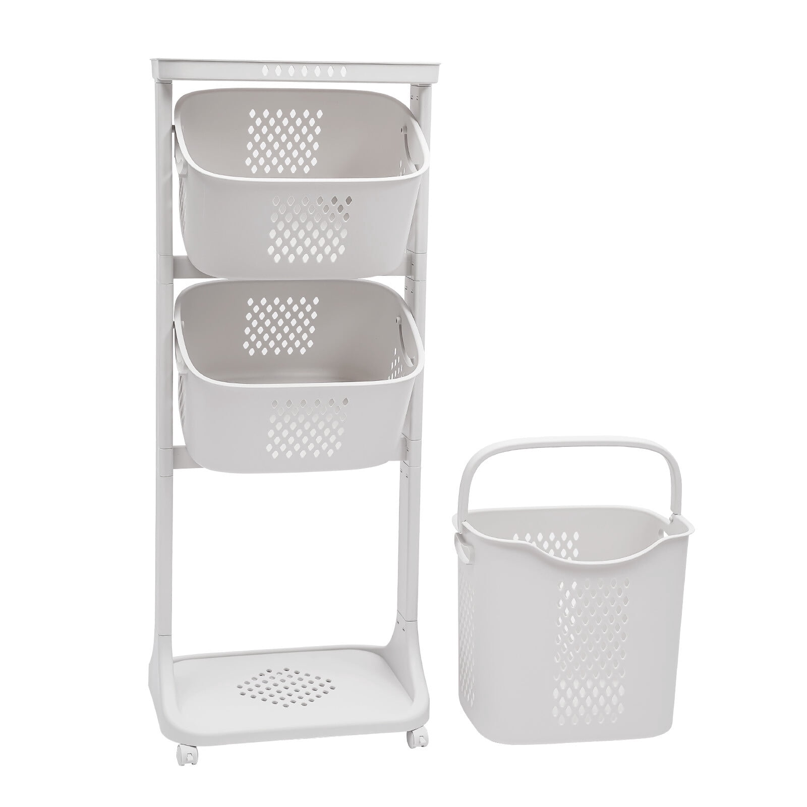 Rolling Laundry Hamper Storage Sorter, 3 Tier Rolling Laundry Hamper Cart White Laundry Baskets with Wheels for Kitchens Bathrooms Bedrooms Classrooms Laundry Rooms