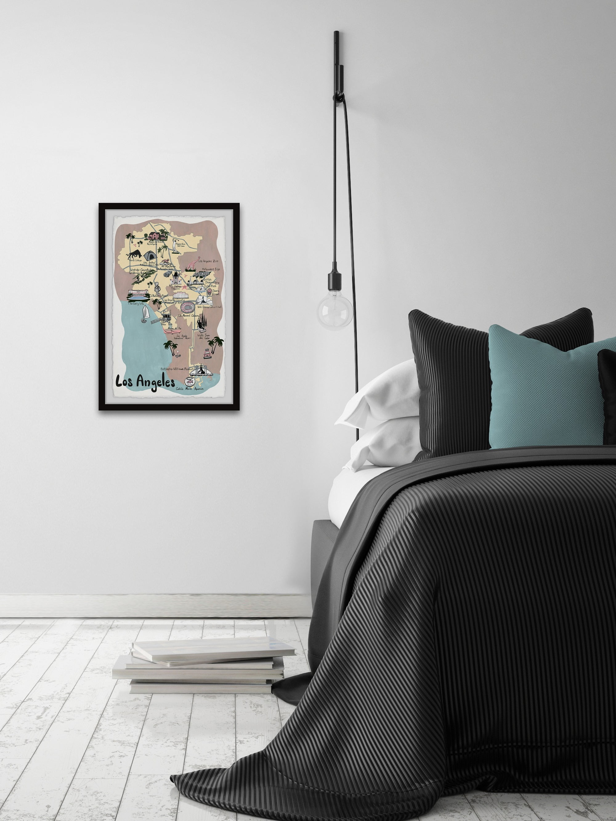 Marmont Hill Illustrated Map of Los Angeles II Framed Wall Art, 20" x 30"