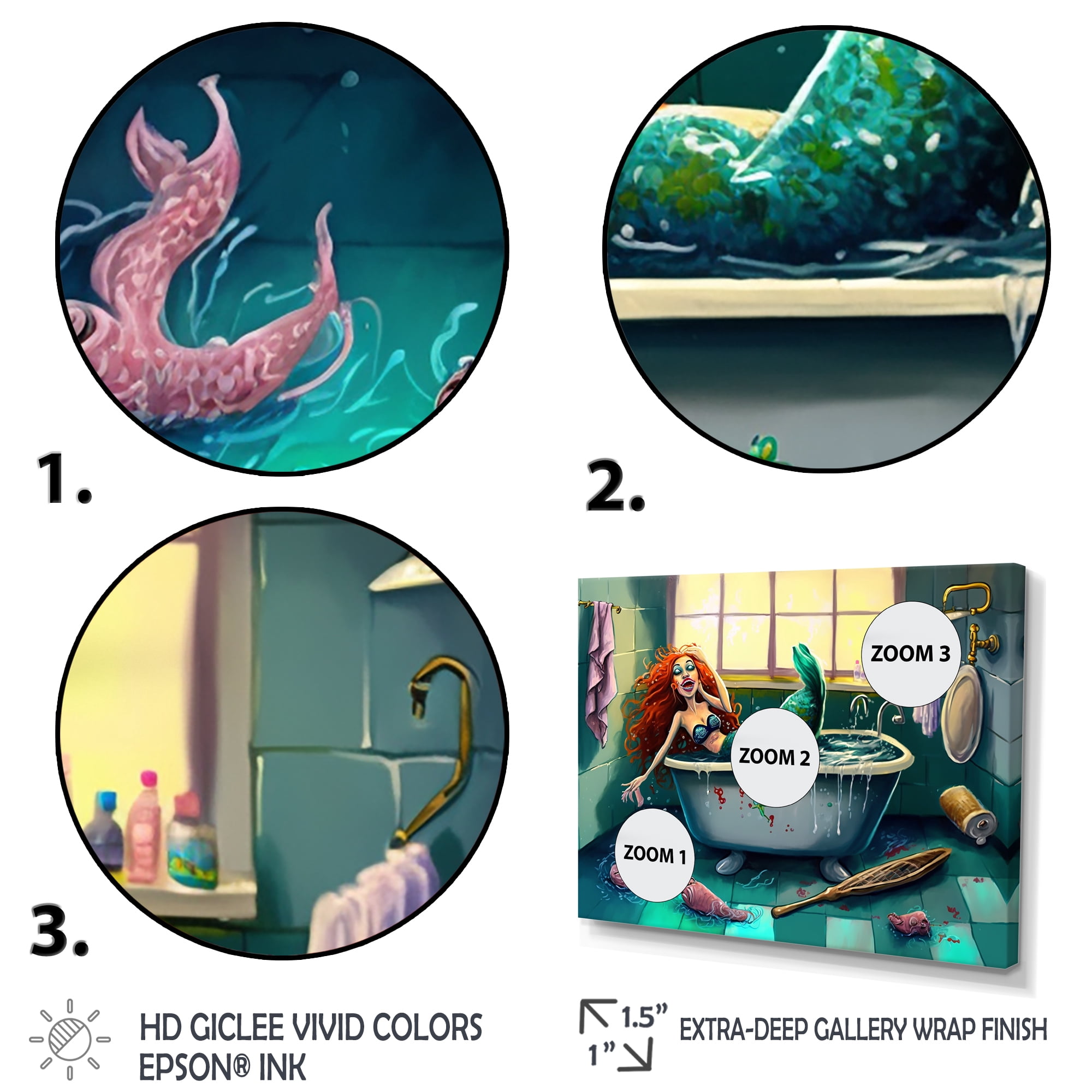 Designart Mermaid Taking A Bath Canvas Wall Art