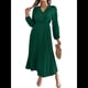 thumbnail image 2 of Vestido Informal de Otoño para Mujer, de Larga, con Escote en V y Pliegues, Corte A. Verde Oscuro M, 2 of 7
