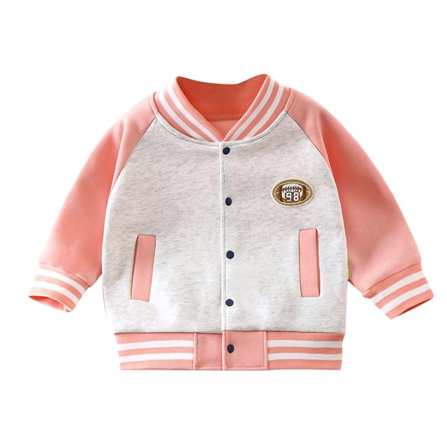 Liyamei Veste à Manches Longues pour Garçons et Filles, Vêtements de Baseball Patchwork Rose 2-3 Ans
