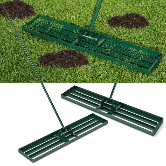 Gymax 30'' x 10'' Heavy Duty Lawn Level Tool for Soil w/ 67'' Handle Dirt Ground Leveler Green