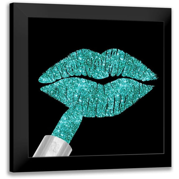 Lavoie, Tina 12x12 Black Modern Framed Museum Art Print Titled - Aqua Glitter Lipstick