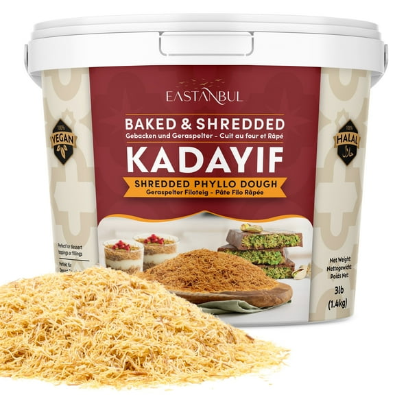 Eastanbul Bulk Baked & Shredded Kataifi for Dessert Filing, Shredded Fillo Dough, Kadayif Pastry Dough, Sprinkle, Filling, or Topping for Viral Dubai Chocolate, Milky Desserts, Puddings, 3lb