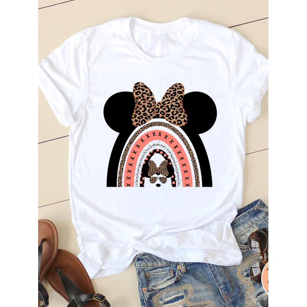 Disney Cartoon Tee Shirt Mickey Mouse Women Short Sleeve Summer Spring Print Clothing Casual Fashion Graphic T-shirtsM Gao Jinjia LED