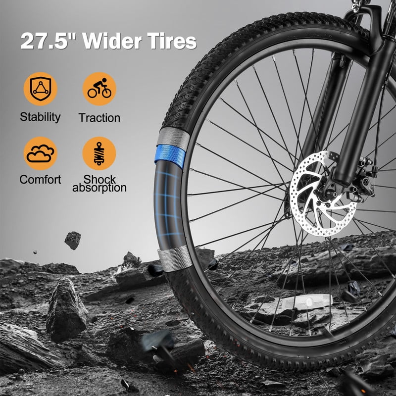 Actbest 27.5" Electric Bike for Adults, 1200W Peak Brushless Motor Up to 28MPH, 499.2WH Removable Battery Electric Mountain Bike, 21-Speed E-Bike with Fork Suspension (Grey) with Fender & Rear Rack