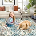 thumbnail image 4 of 5x7 Washable Vintage Floral Trellis Rug, Non-Slip, Low Pile, Non-Shedding for Living Room, Bedroom, Dining Room, Home Decor, Blue/Taupe., 4 of 6