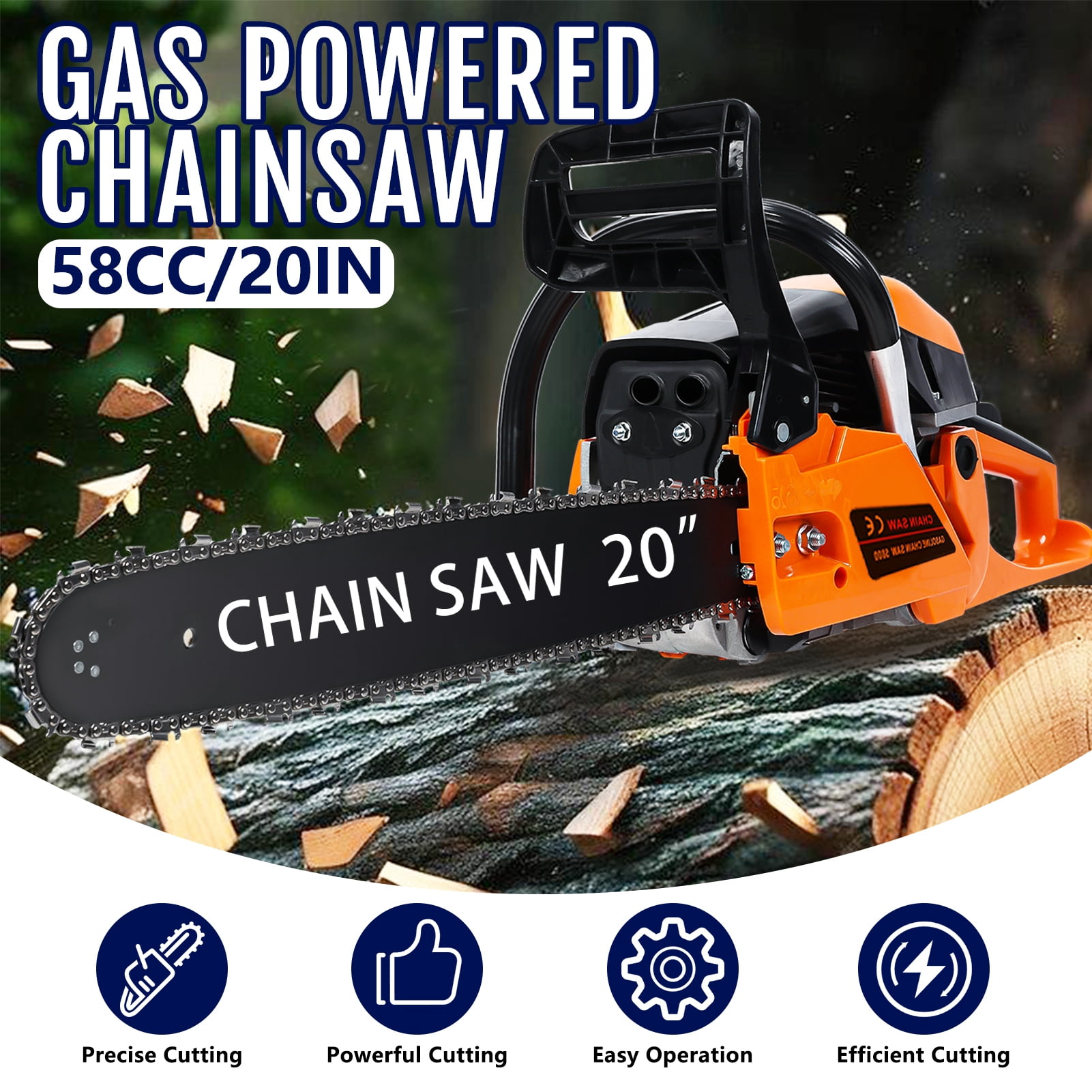 AquaAurix Gasoline Chainsaw with 20 in Bar, High-Power Logging Saw, 58CC Engine 2-Cycle Gas Powered Chainsaw for Farm/Garden/Ranch/Firewood
