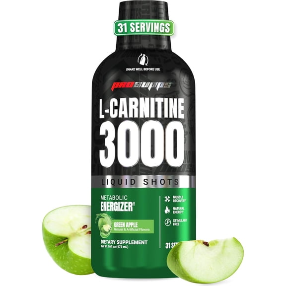 PROSUPPS L-Carnitine 3000ml Stimulant Free Liquid Shots for Men & Women (31 Servings, Green Apple)