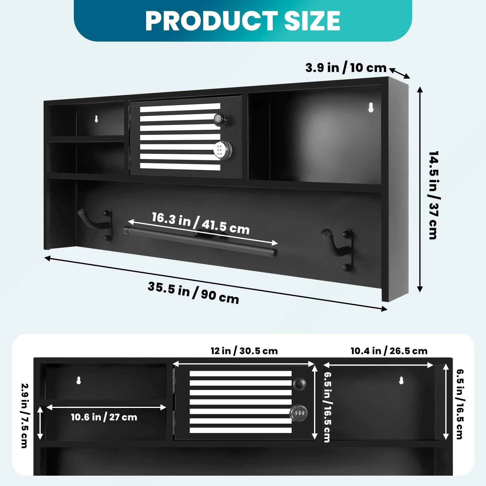 Police Gear Rack, 35.5 in Metal Tactical Duty Rack with Hooks & Combination Lock, Thin Blue Line Flag Wall - Mounted for Home Locker Room Pantry Corner Organizer Space