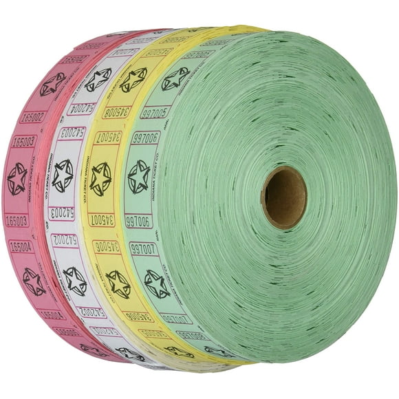 Tickets de Tirage - (4 Rouleaux de 2000 Tickets) 8 000 Tickets de Tirage Étoiles au Total (4 Couleurs Assorties)