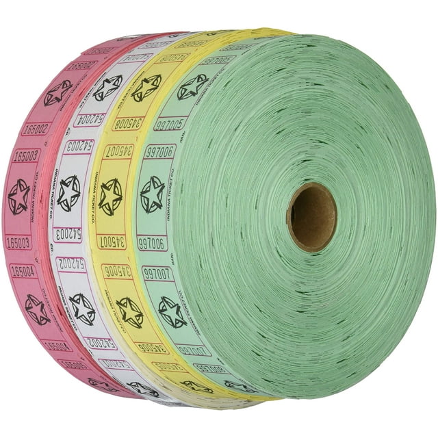 Raffle Tickets - (4 Rolls of 2000 Tickets) 8,000 Total Star Raffle Tickets (4 Assorted Colors)