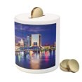 thumbnail image 3 of United States Piggy Bank, Jacksonville Florida Skyline Vibrant Night St. Johns River Scenic, Ceramic Coin Bank Money Box for Cash Saving, 3.6" X 3.2", Royal Blue Pale Pink, by Ambesonne, 3 of 4