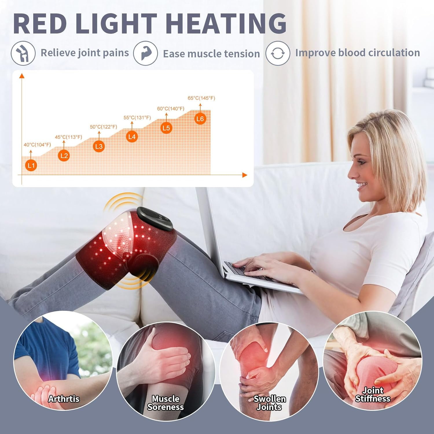 HONGJING Cordless Knee Massager with Red Light Heating-3 in 1 Knee Shoulder Elbow