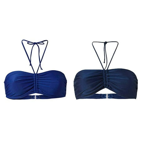 (2-Pack) 2025 New Women s Summer Mix & Junior Swimsuit Top Match Plain Bikini Bandeau Conservative Swimsuits for Women with Shorts Top Swimwear Beachwear