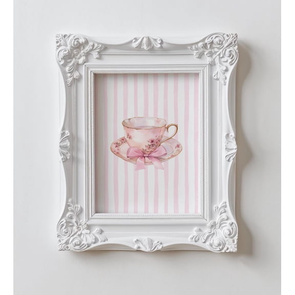 Vintage Pink Tea Cup Print Wall Art Prints Art Vintage Posters Wall Decor Kitchen Print Girly Coquette Cute Decor Print Wall Art, Modern Wall Decor, 8x12 UNFRAMED