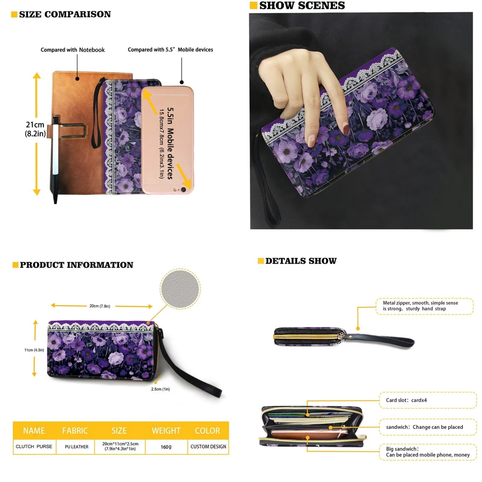 TSOVTHRID Poppy Peony Floral Print Tote Bag Handbag with Wallet Set Pu Leather Hobo Shoulder Bag for Women Ladies 2 Pcs Purple Top Handle Handbag Purse Clutch Shoulder Satchel