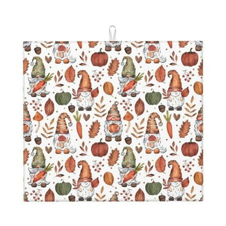 

Honeii Gnomes And Autumn Leaves for Dish Drying Mat for Kitchen Counter Non-slip Rubber Backed Hide Stain Kitchen Super Absorbent Draining Mat Dish Rack Pad