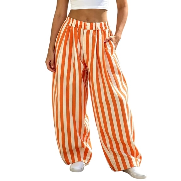 Cfrylhy Womens Striped Jeans Wide Leg Baggy Denim Pants Trendy Casual Trousers with Pockets