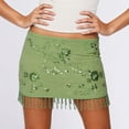 thumbnail image 2 of HXWCHs Sequin Glitter Floral Beaded Mini Skirt Low Waist Tassled Party Clubwear Evening OutfitL Green, 2 of 5