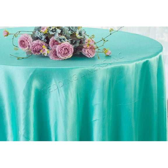 Wedding Linens Inc. 108" Round Satin Tablecloth Satin Table Cover Linens - Pool Blue