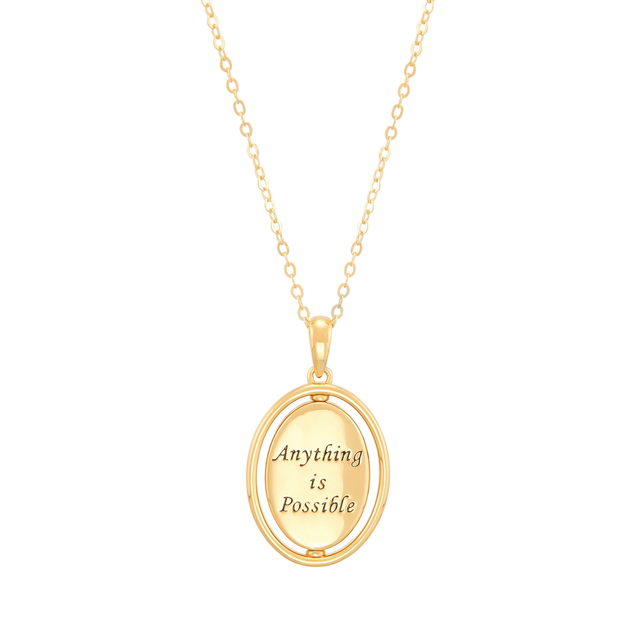 Brilliance Fine Jewelry Sterling Silver 14KT Gold Plated Spinning Butterfies Oval Pendant Necklace, 20"