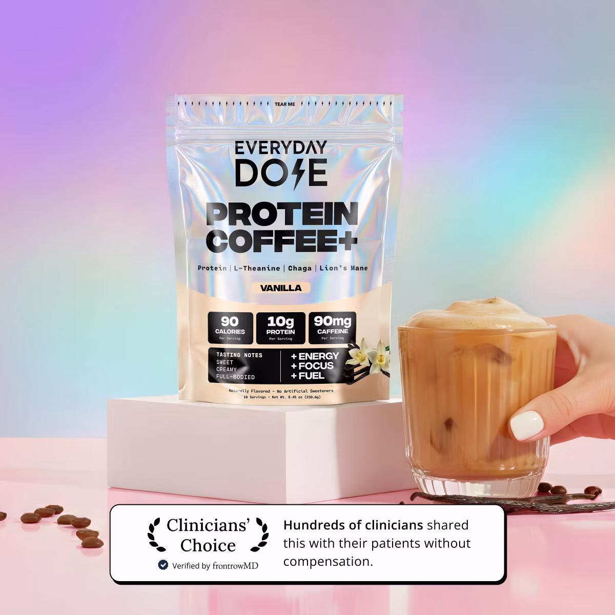 thumbnail image 3 of Everyday Dose Vanilla Instant Coffee, Mushroom Protein Coffee Blend with Chaga and Lion’s Mane, 8.45 oz, 3 of 6