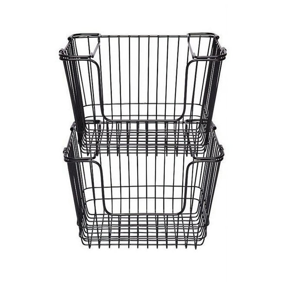Baum 2A007K Wire Stacking Baskets with Fold Down Ear Handles - Set of 2 - Large