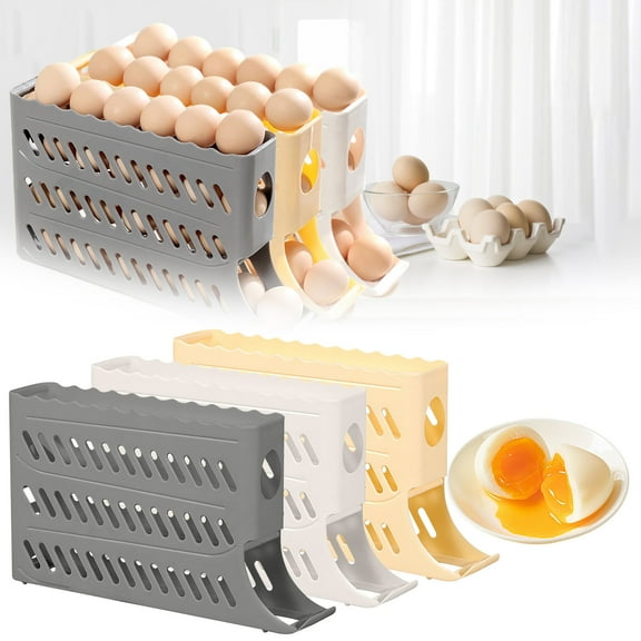 4 Tier Auto Rolling Egg Dispenser Organizer 30 Egg Capacity Space Saving Fridge Storage Rack for Efficient Kitchen Organization, UKHBMC | A