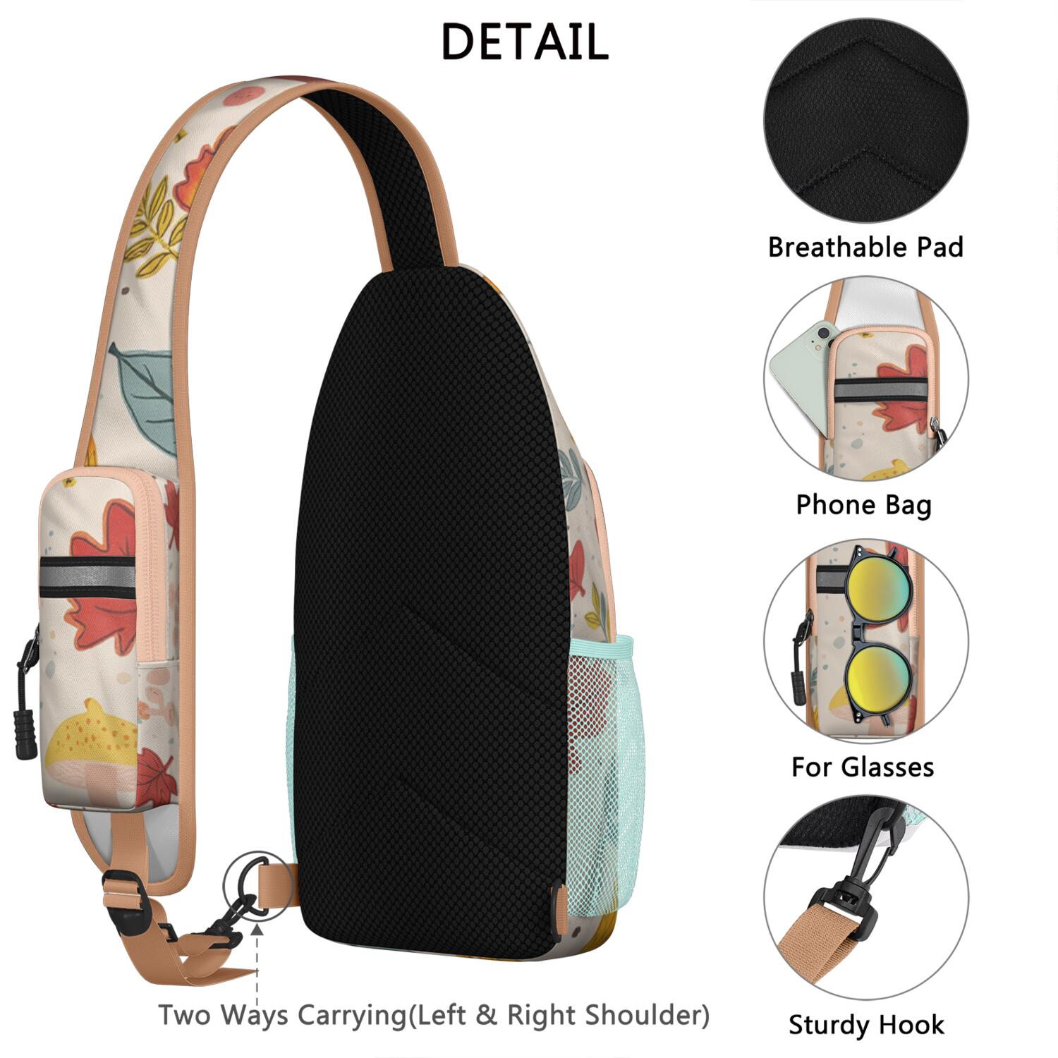Chest Bag Crossbody Shoulder Bag Small BackpackTravel Sling Bag for Men Women Travelers Mushroom