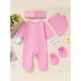 thumbnail image 2 of Viworld Newborn Baby Girl Clothes Romper Letter Print Jumpsuits Cute Infant Outfit for Baby Girls 4Pcs Clothing Set, 2 of 7