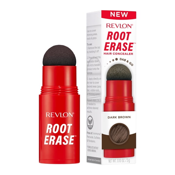 Revlon Root Erase Hair Concealer, Dab & Swipe Instant Root Cover Up, Temporary, 02 Dark Brown, 0.10 oz