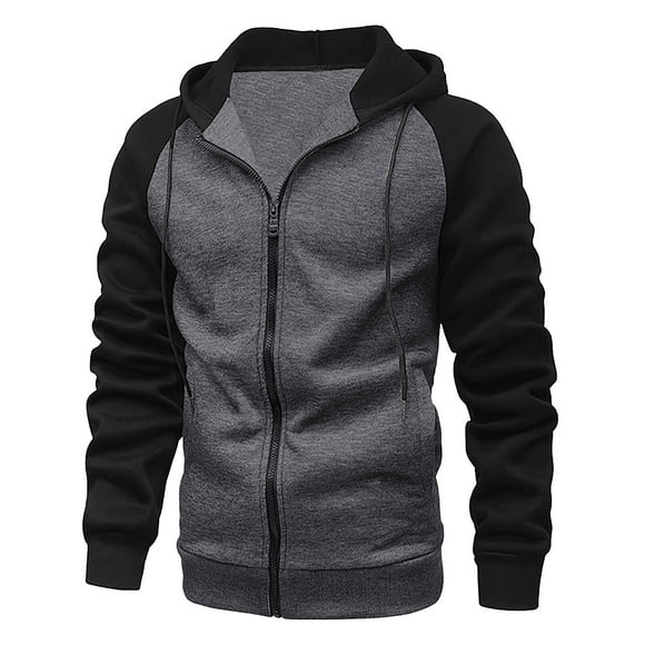 LUOGENLI Hoodies for Men Graphic Japanese Men's Hooded Cardigan Sweatshirt Loose Textured Zip Hooded Sweatshirt Insert Sleeve Jacket Hoodies for Men Carhartt White Black3 Size L