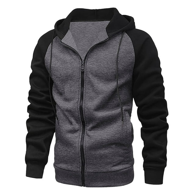 LUOGENLI Chandails à Capuche pour Hommes à Fermeture Éclair Bleu Marine Cardigan à Capuche pour Homme Chandail en Molleton Ample Texturé à Fermeture Éclair Chandail en Molleton à Capuche Insert Manche Veste Hommes Chandails à Capuche Graphique Black3 Taille TTG