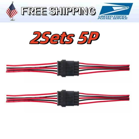 2 Sets Electrical Car 5-Pin 18AWG Wire Connector Male Female Plug Kit Waterproof
