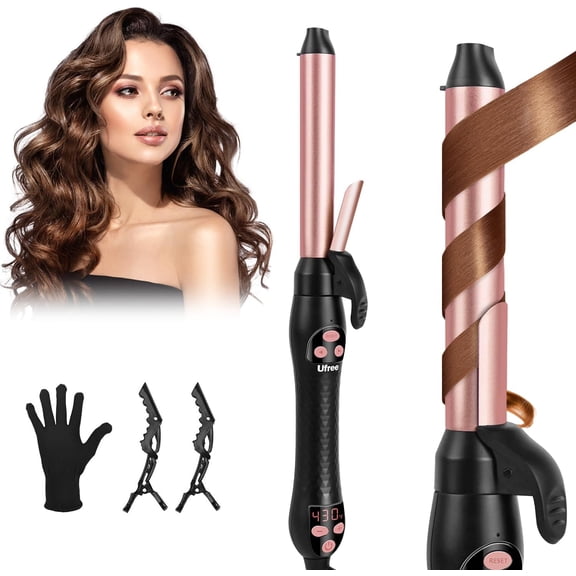Automatic Rotating Curling Iron – 1 Inch Ceramic Barrel Wand for Medium to Long Hair & Beach Waves, Self-Spinning Curler with LCD Display 250°F–430°F, Dual Voltage, Rose Gold
