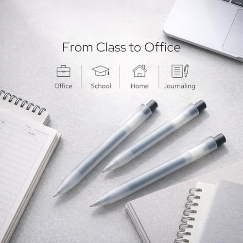 Muji 0.5 mm Pen Smooth Gel Ink Ballpoint Pens - Retractable, Knock Type, Fine Tip, Black Ink - Set of 10 - Gift for Students and Professionals$$Office