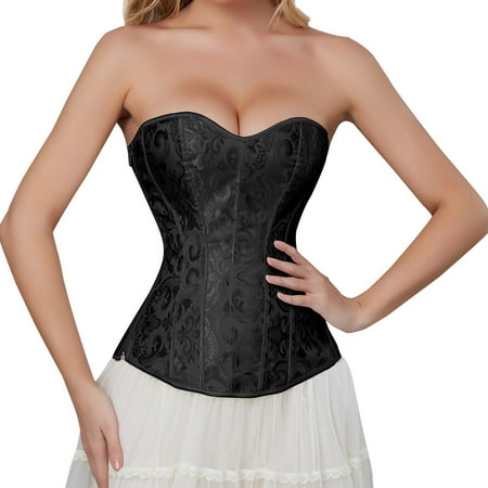 WNVMWI Waist Trainer for Women Lace Up Boned Bustier Corset Lingerie Bodyshaper Corset Cincher Body Shaper Girdle Trimmer with Steel Bones Extender Black