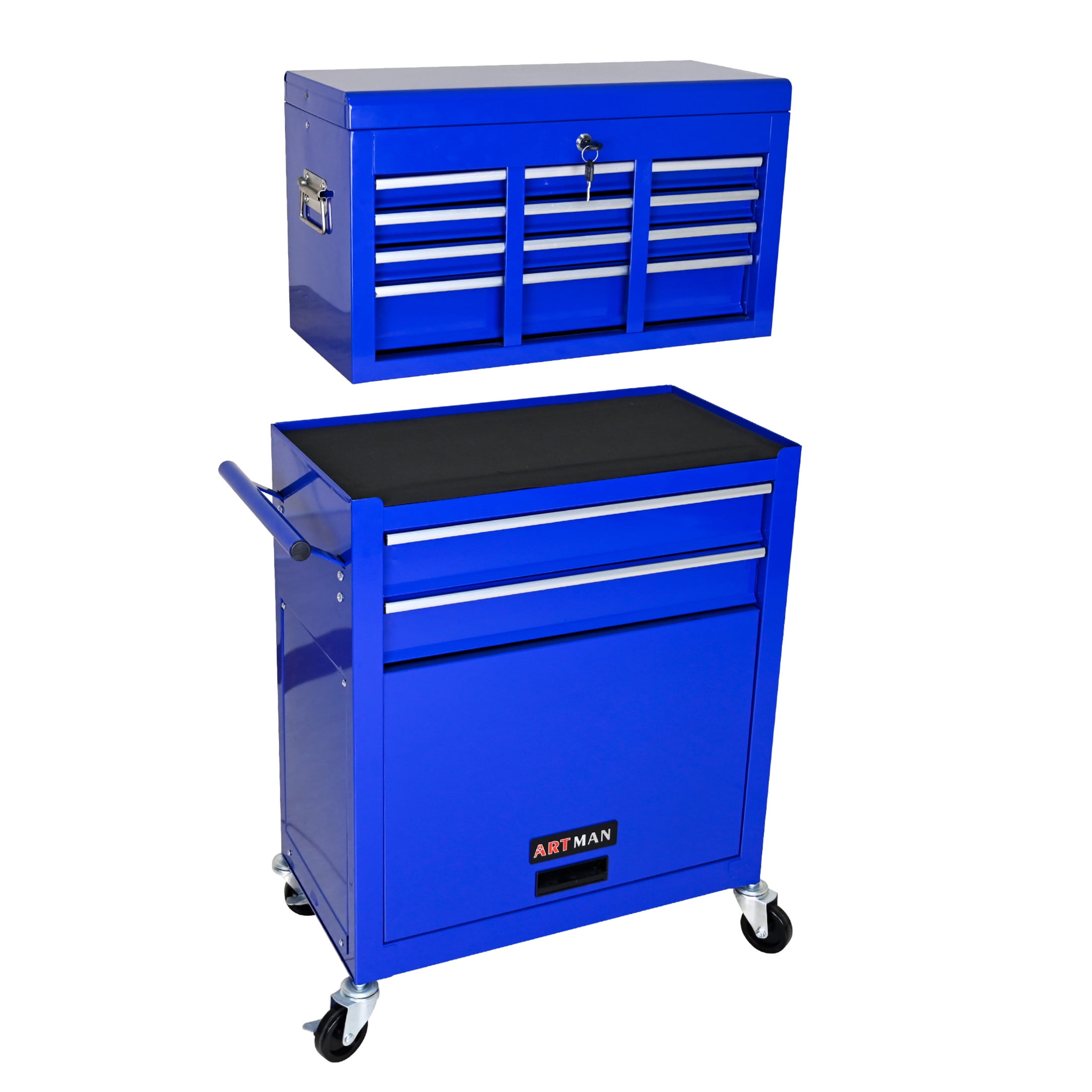 Noble House Heavy-Duty Rolling Tool Chest, 8-Drawer Steel Storage Box Organizer with Detachable Box, Blue
