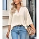 thumbnail image 2 of Camisa de Mujer Campana Media Manga Cuello en V Color Puro Camisa Suelta Informal Tops para Compras Fecha Oficina Fiesta Albaricoque Claro M, 2 of 8