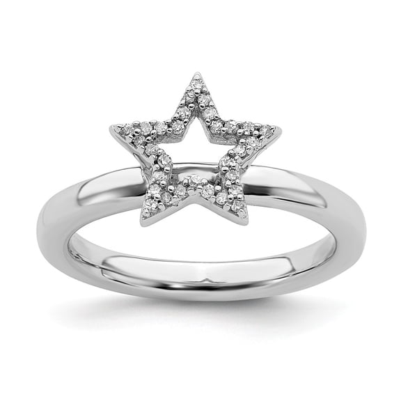 White Sterling Silver Ring Band Stackable Diamond Expressions Star