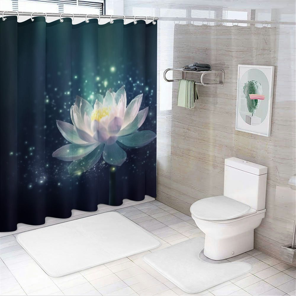 Pratyus Flowers Star Hologram Quick-Drying Shower Curtain Set for Bathroom Polyester Fiber Washable with Hooks 69x72