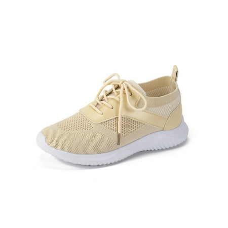 

Welliumy Women Sock Sneakers Elatsic Flats Mesh Walking Shoes Running Athletic Shoe Yoga Comfortable Slip On Beige 10
