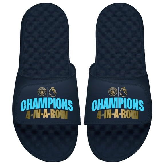 Unisex ISlide Navy Manchester City Four-Time Consecutive Premier League Champions Slide Sandals