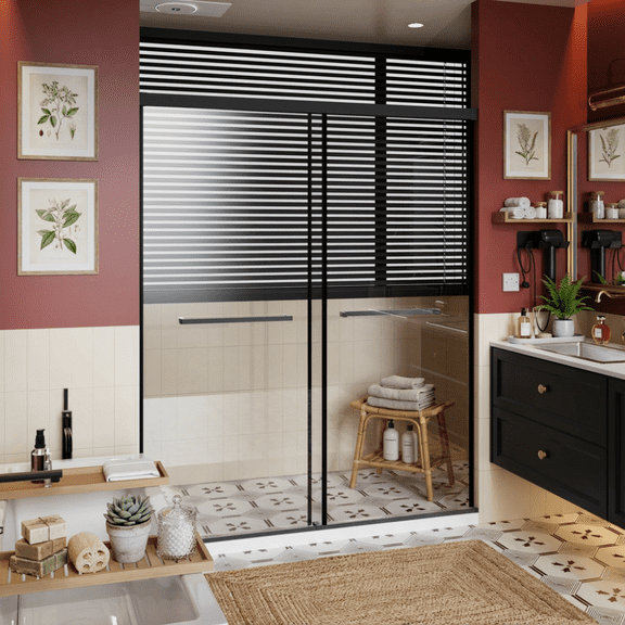 58.7-60" W x 72" H Frameless Dual Sliding Shower Door,1/4" Glass, Black