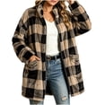 thumbnail image 7 of Brnmyaeo Womens Fleece Flannel Jacket Trendy Plaid Sherpa Lined Jacket with Pockets Oversized Button Down Mid-Length Warm Teddy Coat, 7 of 7