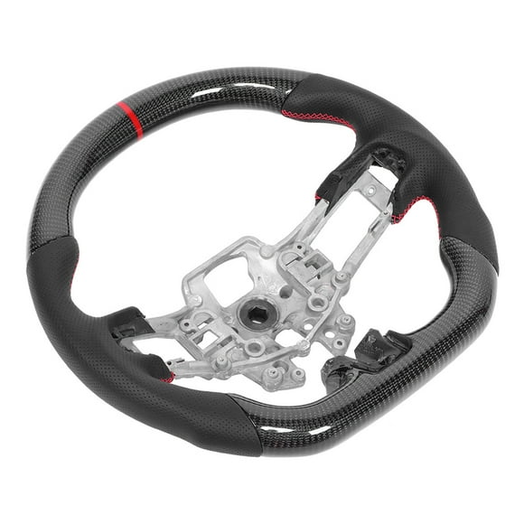 Volant de Course pour Volant Remplacement Poignée de Doigt Accessoire Auto Volant Fibre de Carbone Cuir Perforé Nappa Couture Rouge