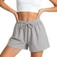 thumbnail image 3 of Women's Casual Loose Fit Lightweight Striped Shorts, Elastic Drawstring Waist, Soft Summer Beach Style, Travel Active Comfort, Casual Everyday | TruHer,Black L, 3 of 8